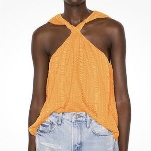 FRAME Silk Crinkle Halter Top Orange Draped Blouse Size Small